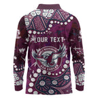 Personalized Manly Warringah Sea Eagles Long Sleeve Polo Shirt Aboriginal Pattern with Graffiti Style Design