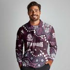 Personalized Manly Warringah Sea Eagles Long Sleeve Polo Shirt Aboriginal Pattern with Graffiti Style Design