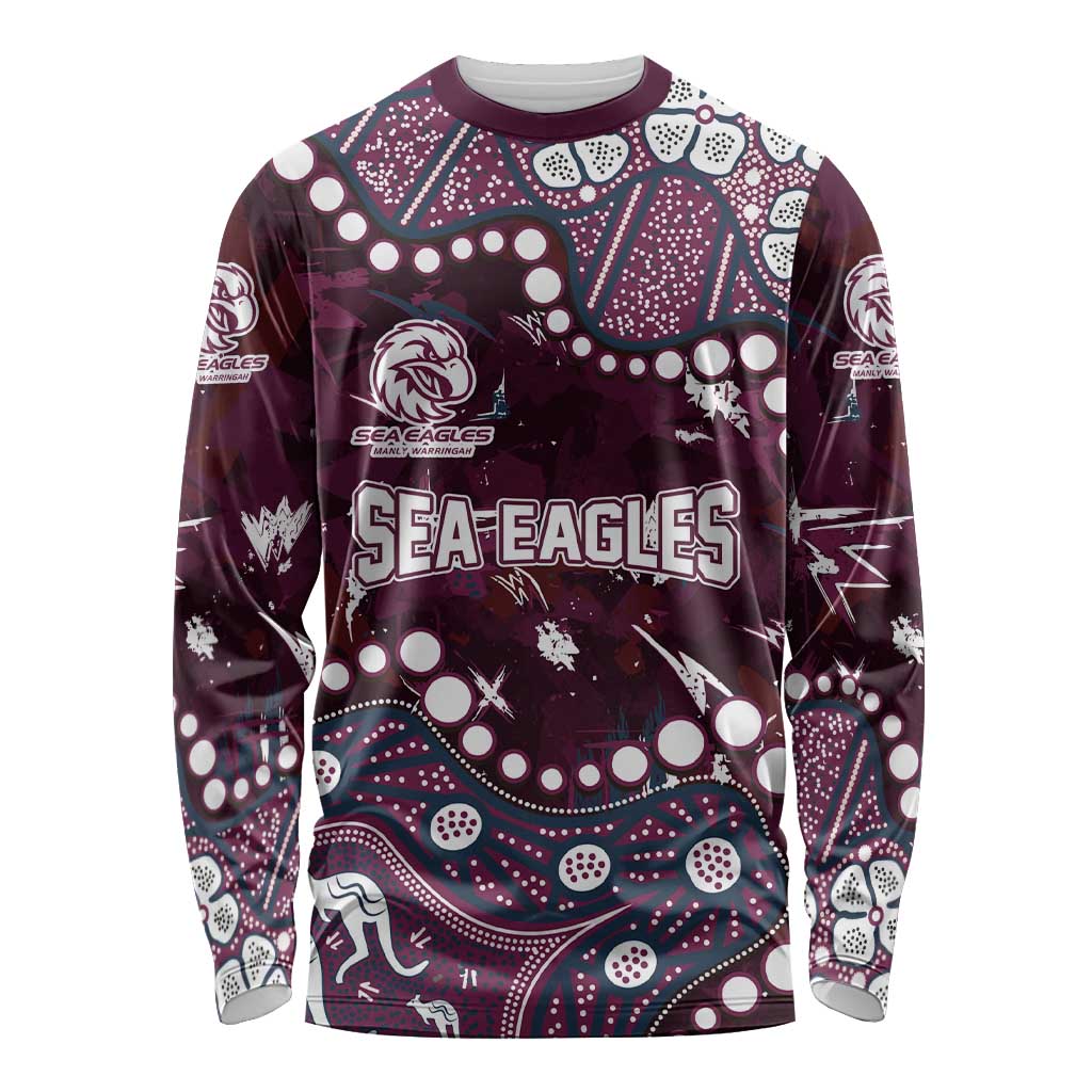 Personalized Manly Warringah Sea Eagles Long Sleeve Shirt Aboriginal Pattern with Graffiti Style Design