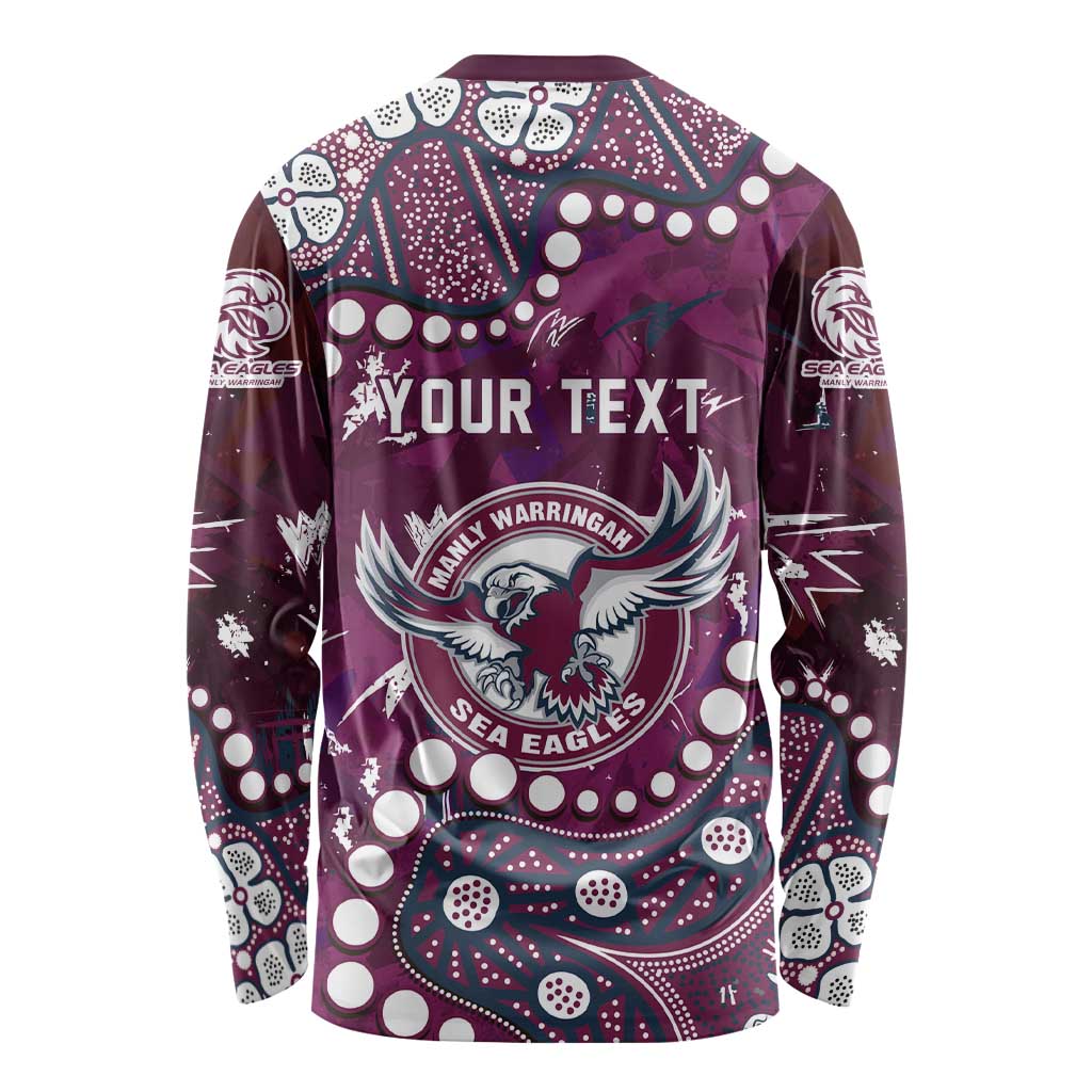 Personalized Manly Warringah Sea Eagles Long Sleeve Shirt Aboriginal Pattern with Graffiti Style Design