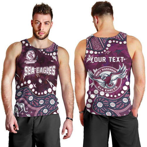 Personalized Manly Warringah Sea Eagles Men Tank Top Aboriginal Pattern with Graffiti Style Design