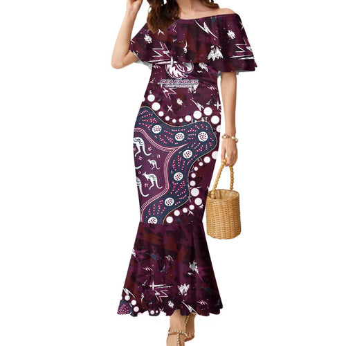 Personalized Manly Warringah Sea Eagles Mermaid Dress Aboriginal Pattern with Graffiti Style Design
