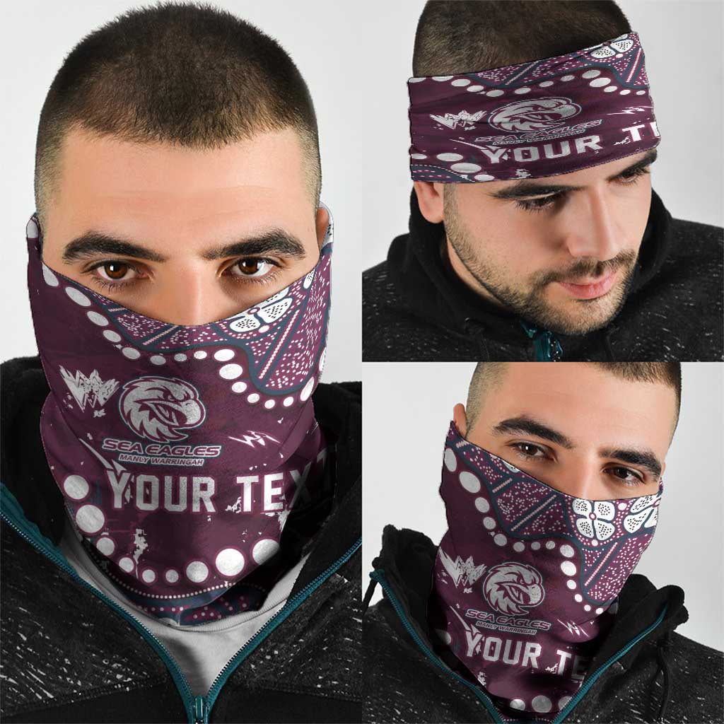 Personalized Manly Warringah Sea Eagles Neck Gaiter Aboriginal Pattern with Graffiti Style Design