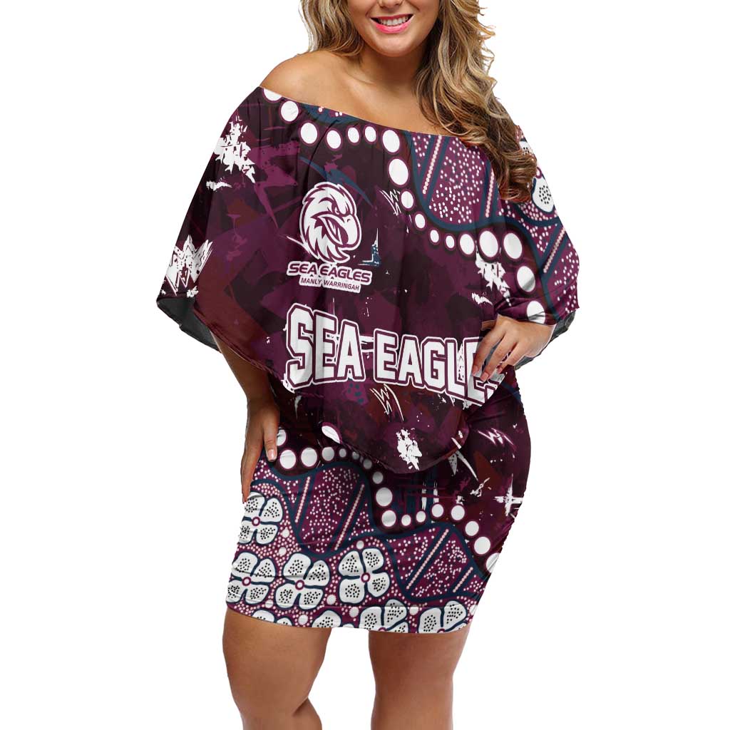 Personalized Manly Warringah Sea Eagles Off Shoulder Short Dress Aboriginal Pattern with Graffiti Style Design