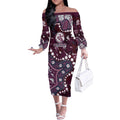 Personalized Manly Warringah Sea Eagles Off The Shoulder Long Sleeve Dress Aboriginal Pattern with Graffiti Style Design