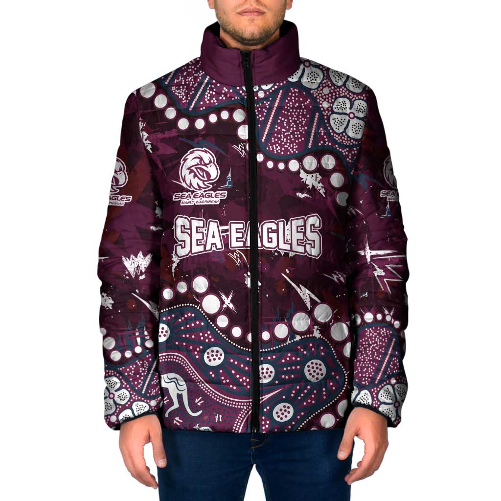 Personalized Manly Warringah Sea Eagles Padded Jacket Aboriginal Pattern with Graffiti Style Design