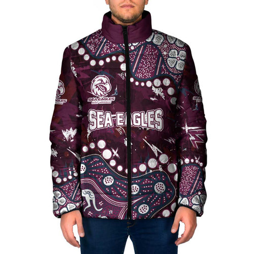 Personalized Manly Warringah Sea Eagles Padded Jacket Aboriginal Pattern with Graffiti Style Design