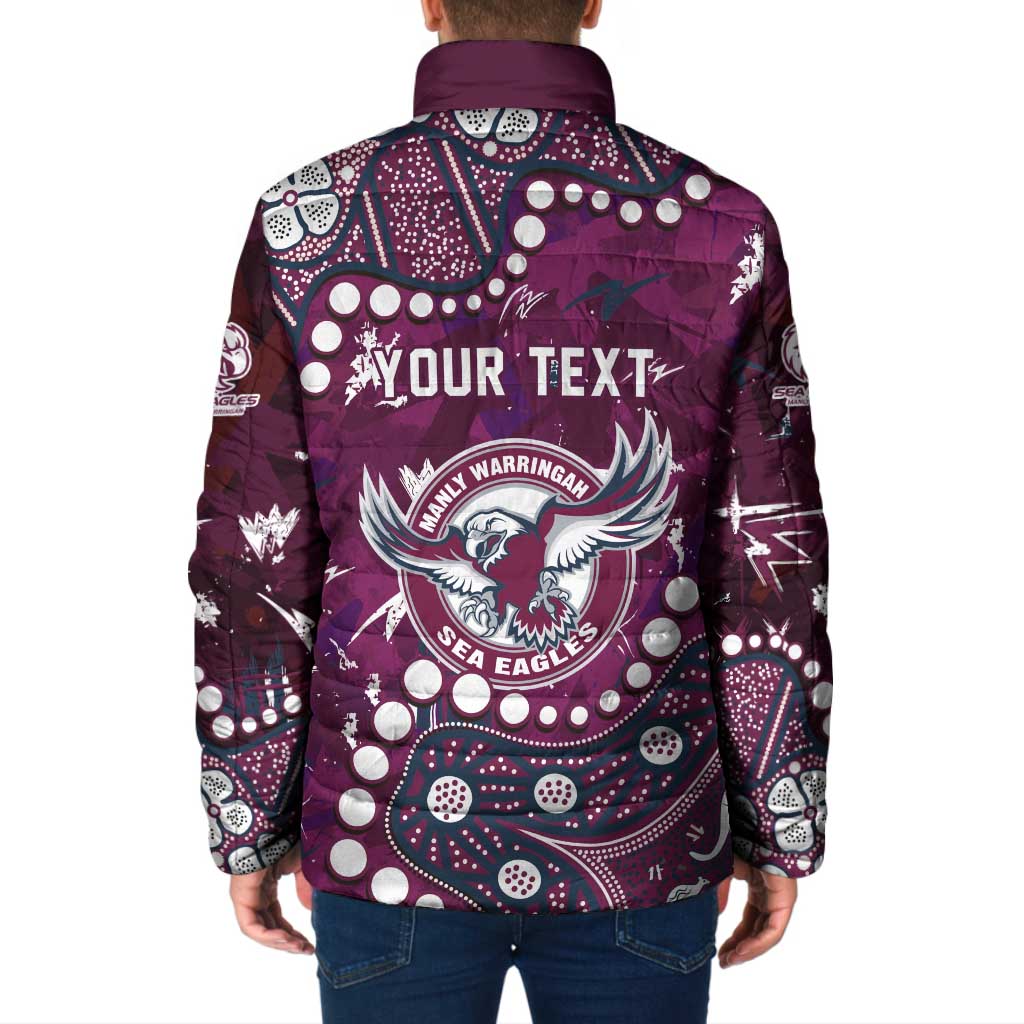 Personalized Manly Warringah Sea Eagles Padded Jacket Aboriginal Pattern with Graffiti Style Design