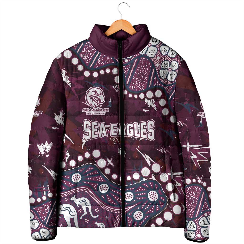 Personalized Manly Warringah Sea Eagles Padded Jacket Aboriginal Pattern with Graffiti Style Design