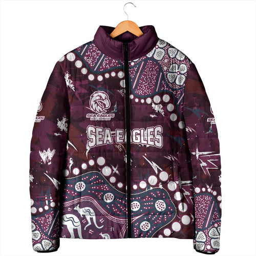 Personalized Manly Warringah Sea Eagles Padded Jacket Aboriginal Pattern with Graffiti Style Design