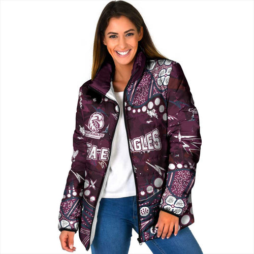 Personalized Manly Warringah Sea Eagles Padded Jacket Aboriginal Pattern with Graffiti Style Design