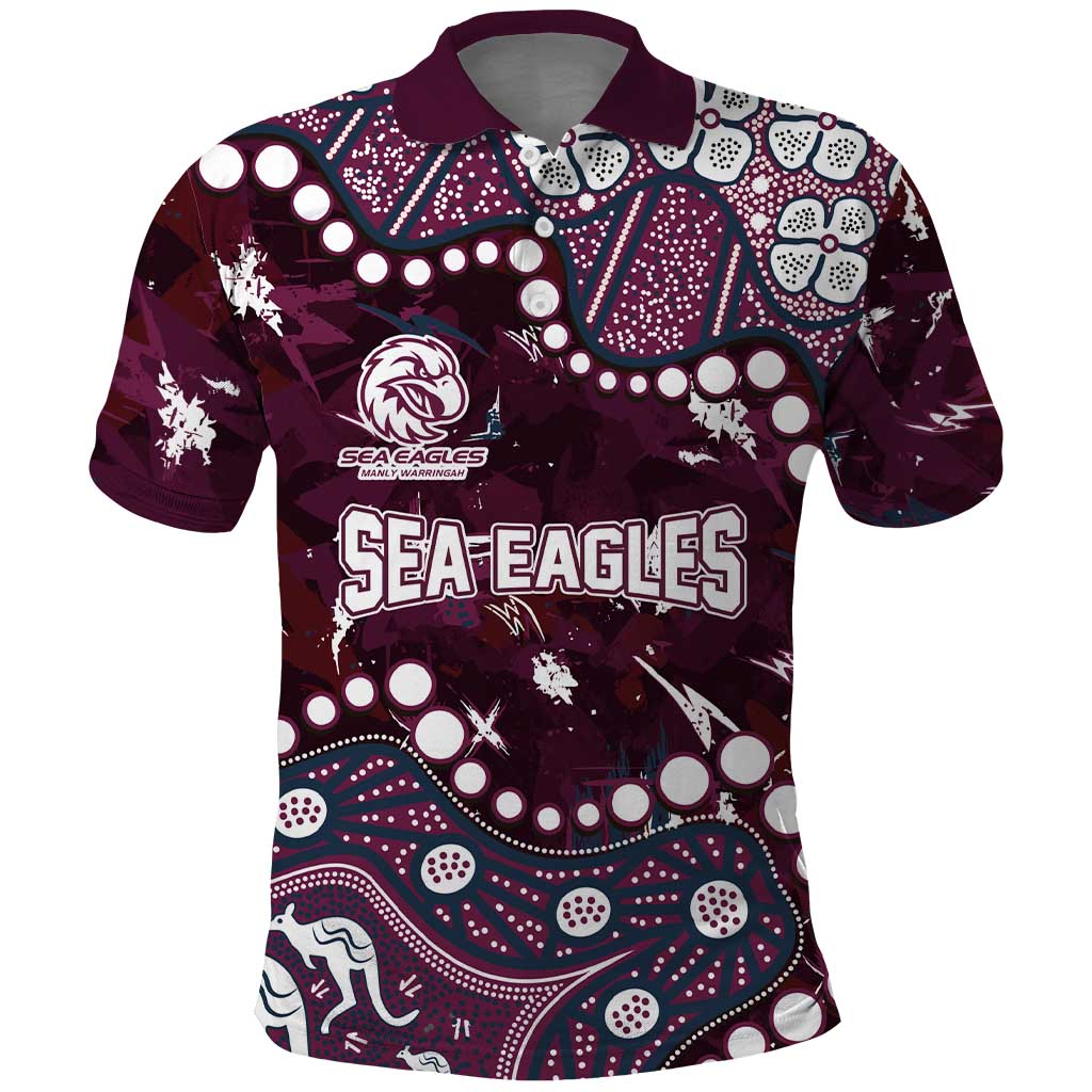 Personalized Manly Warringah Sea Eagles Polo Shirt Aboriginal Pattern with Graffiti Style Design