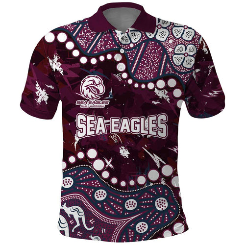 Personalized Manly Warringah Sea Eagles Polo Shirt Aboriginal Pattern with Graffiti Style Design