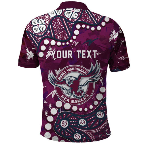 Personalized Manly Warringah Sea Eagles Polo Shirt Aboriginal Pattern with Graffiti Style Design