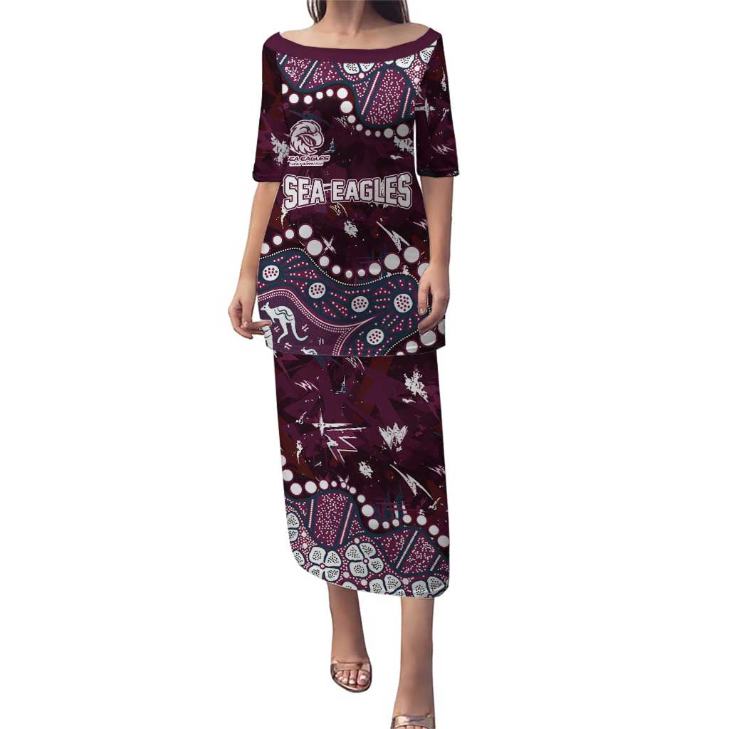 Personalized Manly Warringah Sea Eagles Puletasi Aboriginal Pattern with Graffiti Style Design