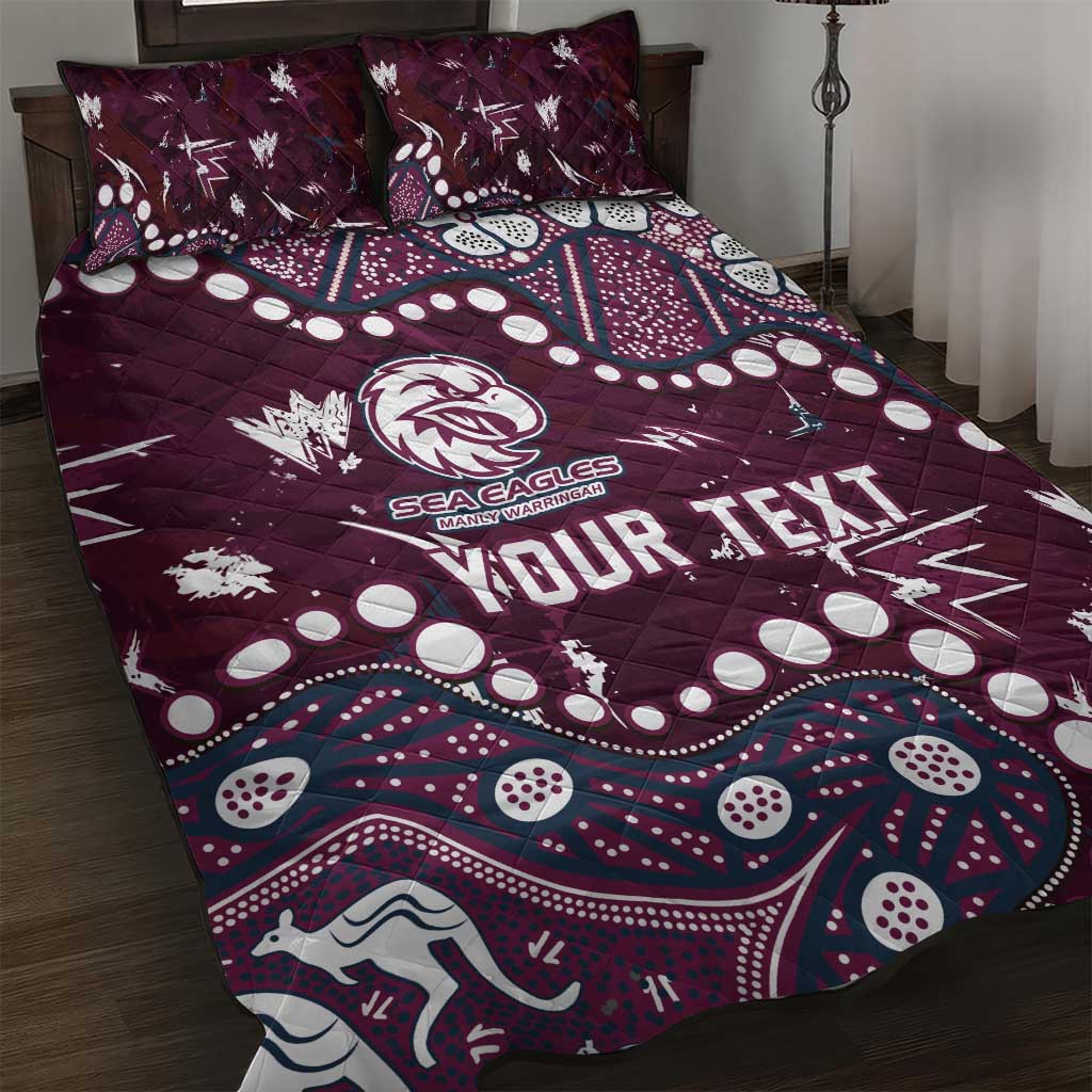 Personalized Manly Warringah Sea Eagles Quilt Bed Set Aboriginal Pattern with Graffiti Style Design