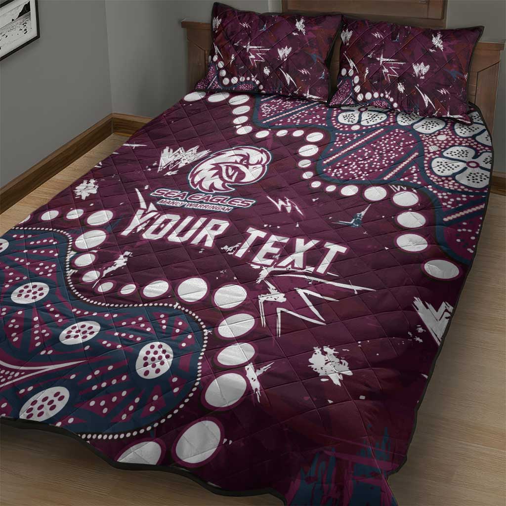 Personalized Manly Warringah Sea Eagles Quilt Bed Set Aboriginal Pattern with Graffiti Style Design