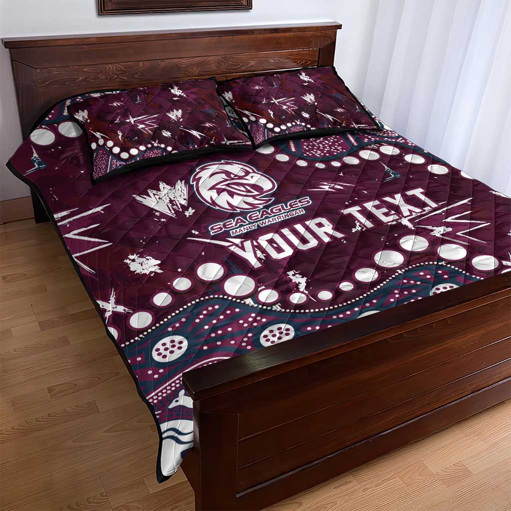 Personalized Manly Warringah Sea Eagles Quilt Bed Set Aboriginal Pattern with Graffiti Style Design