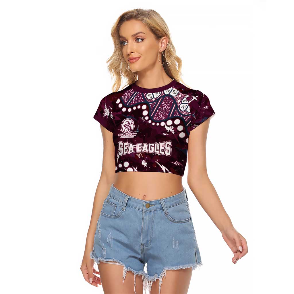 Personalized Manly Warringah Sea Eagles Raglan Cropped T Shirt Aboriginal Pattern with Graffiti Style Design
