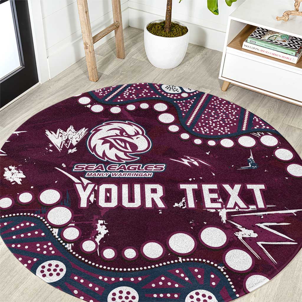 Personalized Manly Warringah Sea Eagles Round Carpet Aboriginal Pattern with Graffiti Style Design