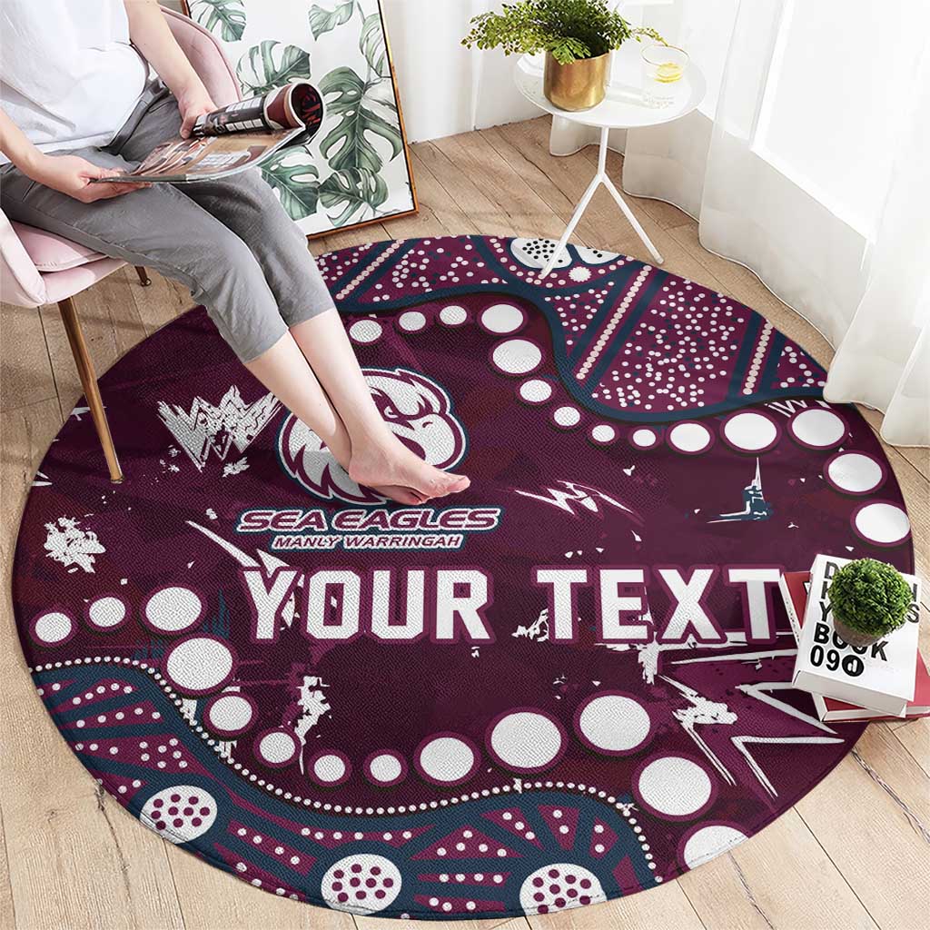 Personalized Manly Warringah Sea Eagles Round Carpet Aboriginal Pattern with Graffiti Style Design