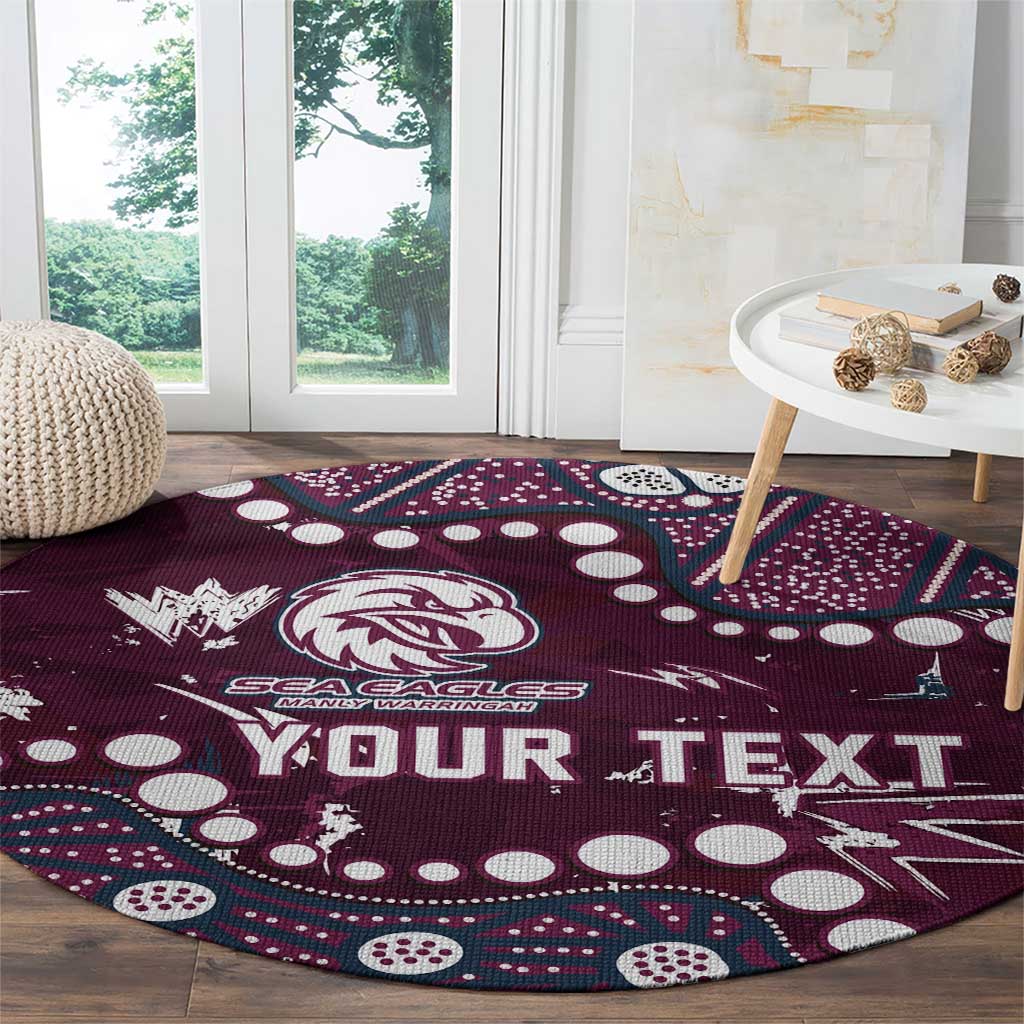 Personalized Manly Warringah Sea Eagles Round Carpet Aboriginal Pattern with Graffiti Style Design