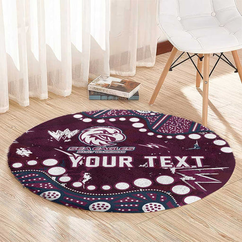 Personalized Manly Warringah Sea Eagles Round Carpet Aboriginal Pattern with Graffiti Style Design