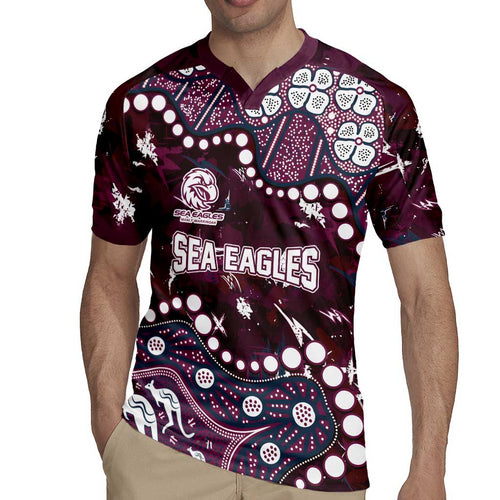 Personalized Manly Warringah Sea Eagles Rugby Jersey Aboriginal Pattern with Graffiti Style Design