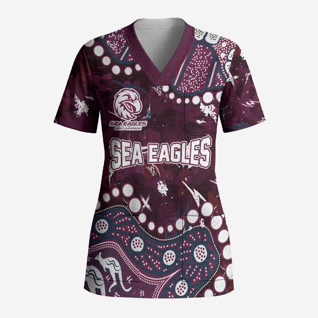Personalized Manly Warringah Sea Eagles Scrub Top Aboriginal Pattern with Graffiti Style Design
