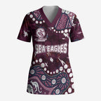 Personalized Manly Warringah Sea Eagles Scrub Top Aboriginal Pattern with Graffiti Style Design