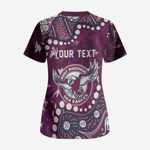 Personalized Manly Warringah Sea Eagles Scrub Top Aboriginal Pattern with Graffiti Style Design