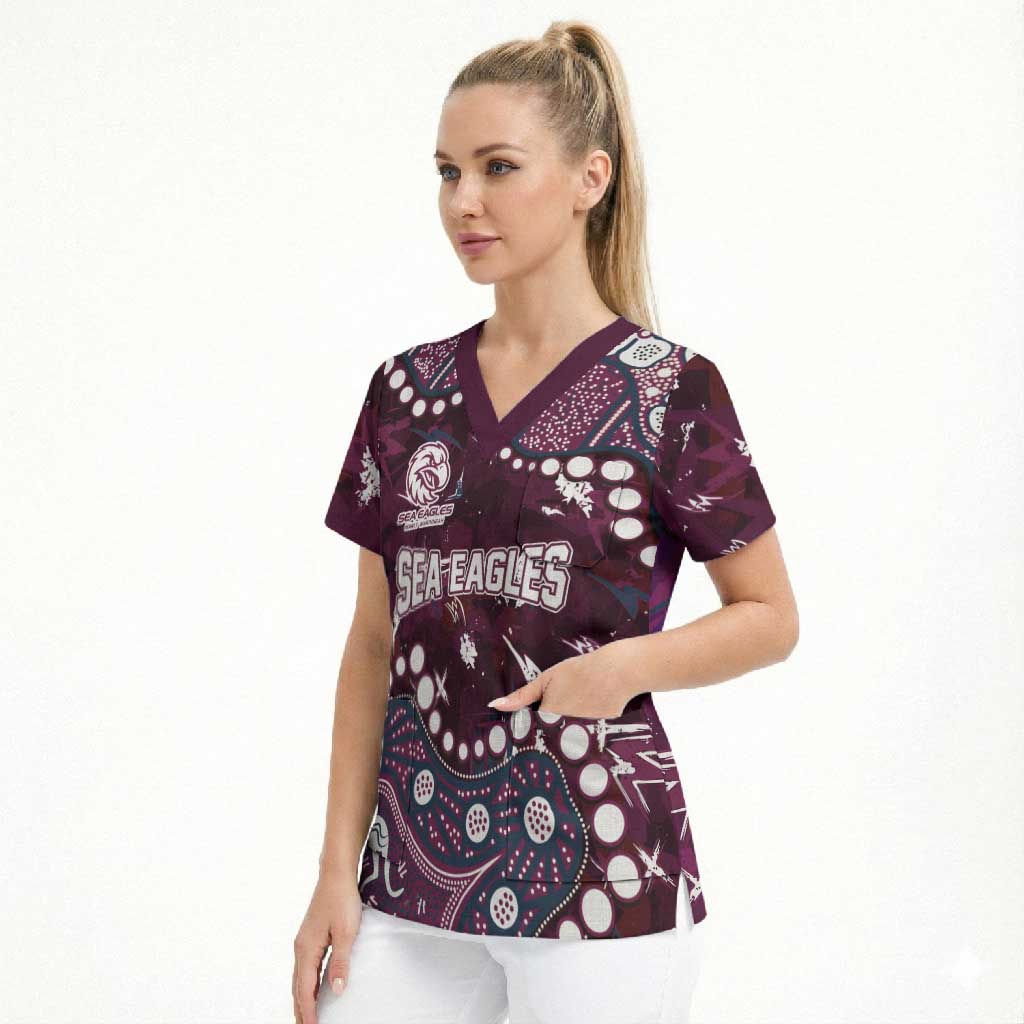 Personalized Manly Warringah Sea Eagles Scrub Top Aboriginal Pattern with Graffiti Style Design