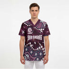 Personalized Manly Warringah Sea Eagles Scrub Top Aboriginal Pattern with Graffiti Style Design