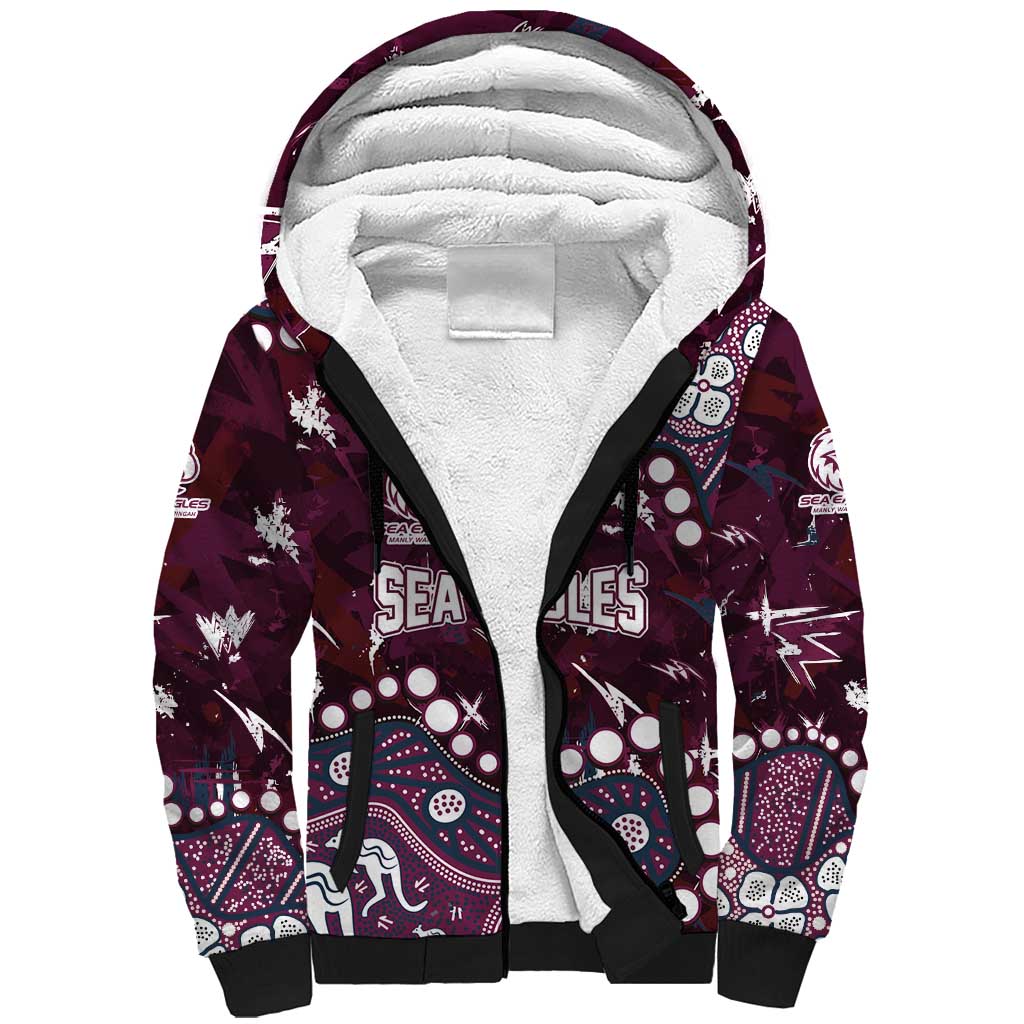Personalized Manly Warringah Sea Eagles Sherpa Hoodie Aboriginal Pattern with Graffiti Style Design
