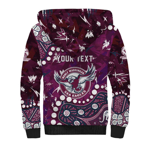 Personalized Manly Warringah Sea Eagles Sherpa Hoodie Aboriginal Pattern with Graffiti Style Design