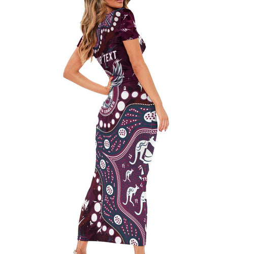 Personalized Manly Warringah Sea Eagles Short Sleeve Bodycon Dress Aboriginal Pattern with Graffiti Style Design