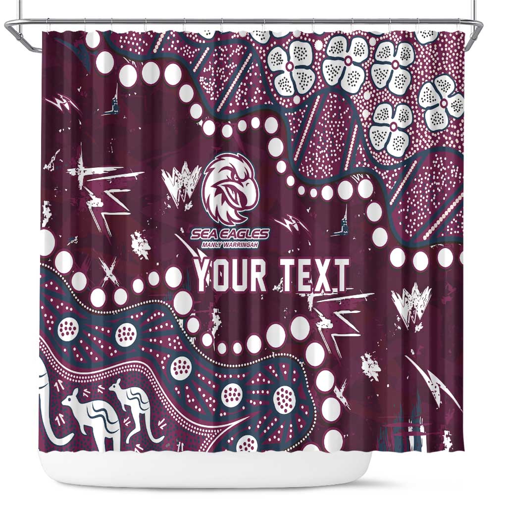 Personalized Manly Warringah Sea Eagles Shower Curtain Aboriginal Pattern with Graffiti Style Design