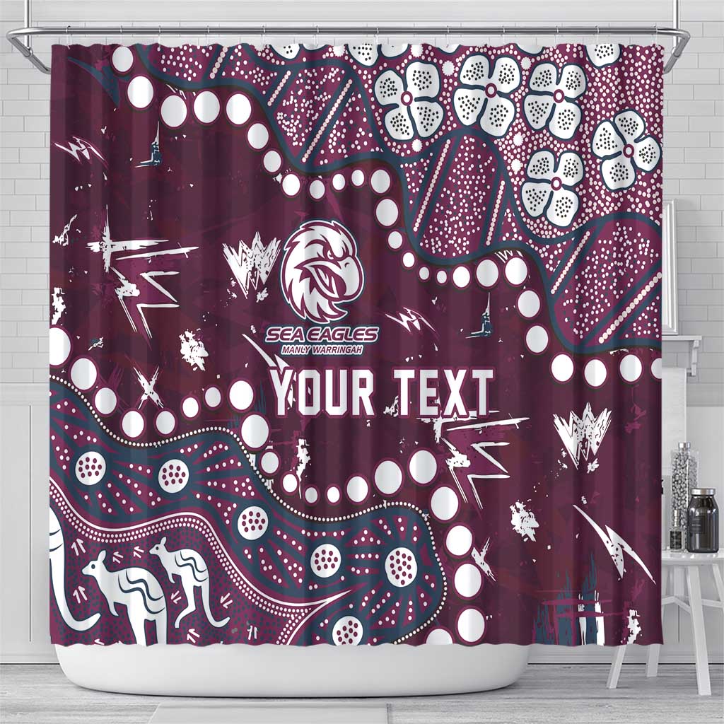 Personalized Manly Warringah Sea Eagles Shower Curtain Aboriginal Pattern with Graffiti Style Design