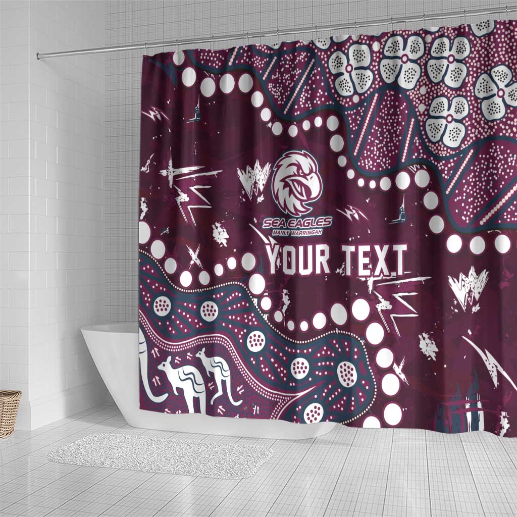 Personalized Manly Warringah Sea Eagles Shower Curtain Aboriginal Pattern with Graffiti Style Design