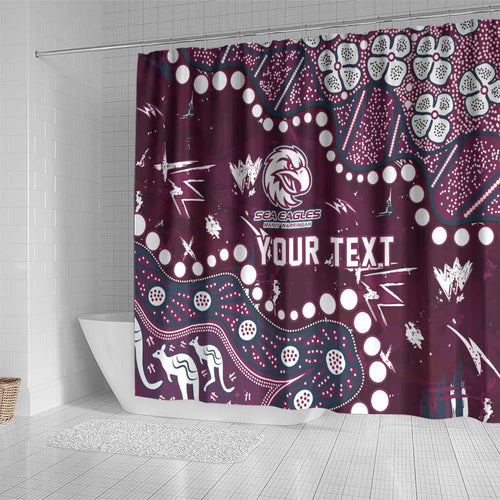 Personalized Manly Warringah Sea Eagles Shower Curtain Aboriginal Pattern with Graffiti Style Design