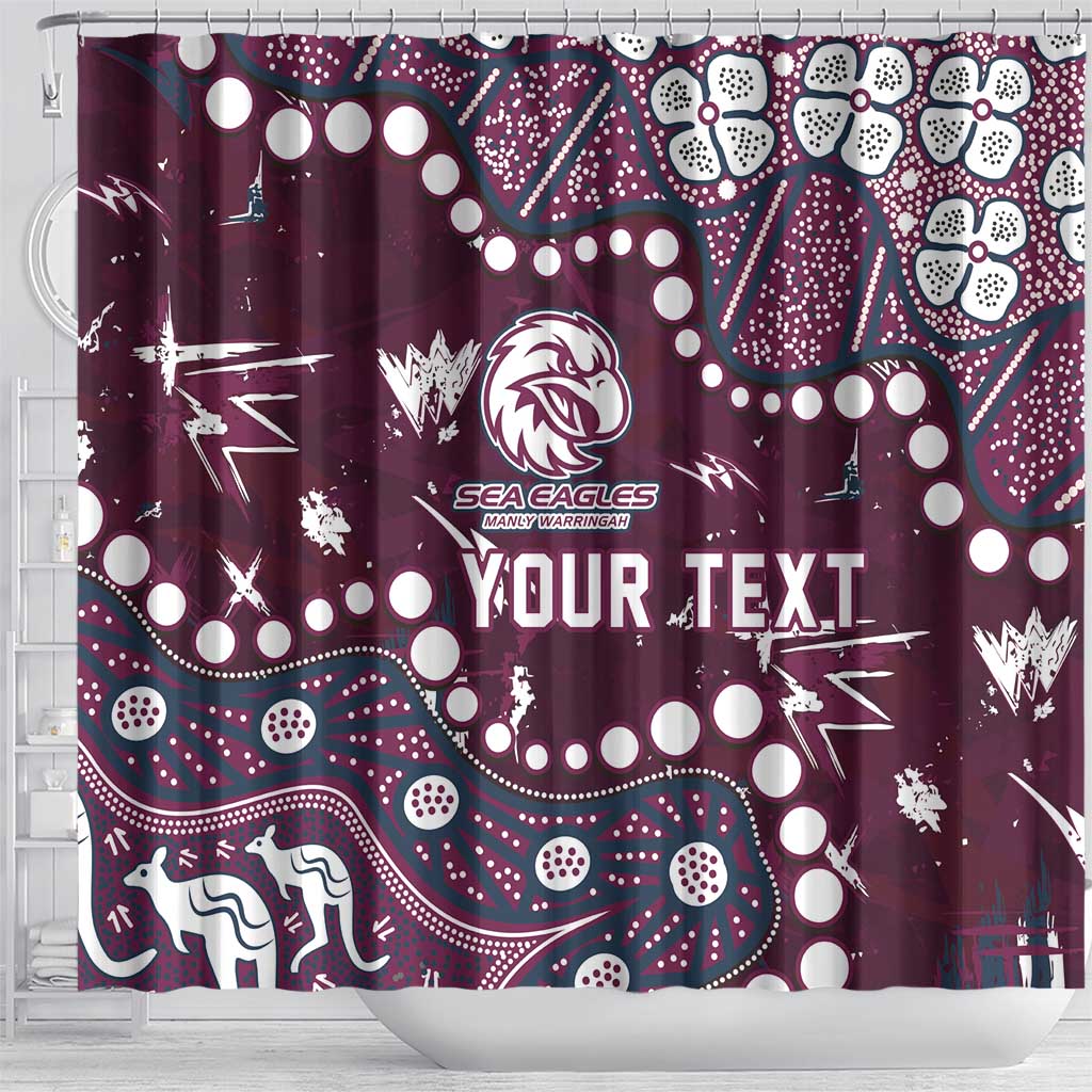 Personalized Manly Warringah Sea Eagles Shower Curtain Aboriginal Pattern with Graffiti Style Design