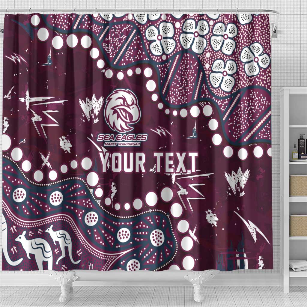 Personalized Manly Warringah Sea Eagles Shower Curtain Aboriginal Pattern with Graffiti Style Design