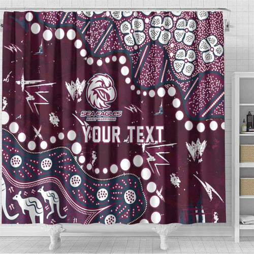 Personalized Manly Warringah Sea Eagles Shower Curtain Aboriginal Pattern with Graffiti Style Design