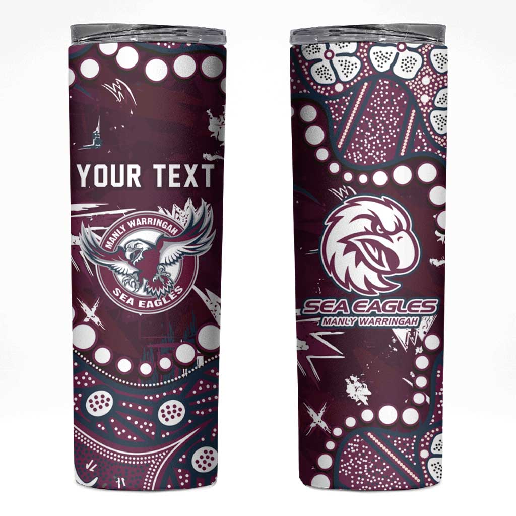 Personalized Manly Warringah Sea Eagles Skinny Tumbler Aboriginal Pattern with Graffiti Style Design