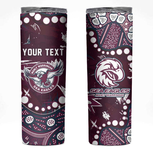 Personalized Manly Warringah Sea Eagles Skinny Tumbler Aboriginal Pattern with Graffiti Style Design