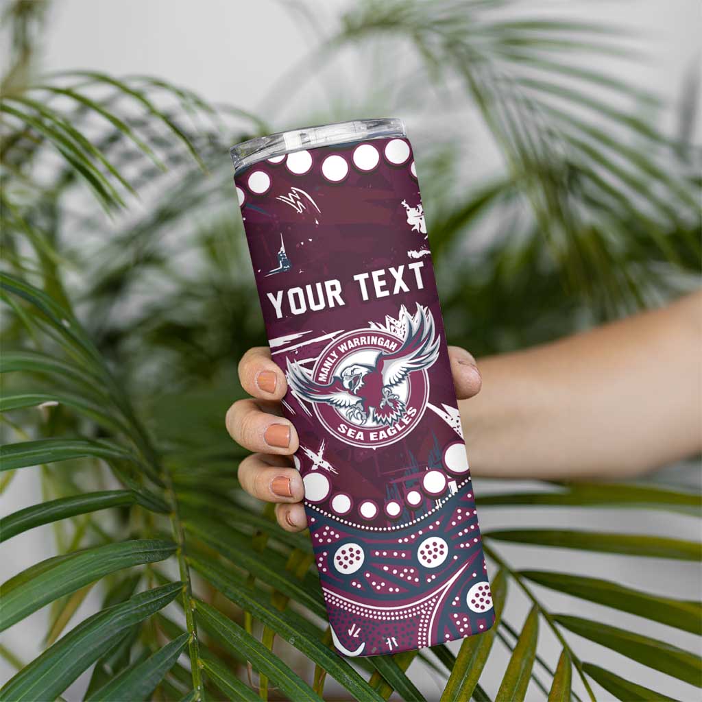 Personalized Manly Warringah Sea Eagles Skinny Tumbler Aboriginal Pattern with Graffiti Style Design