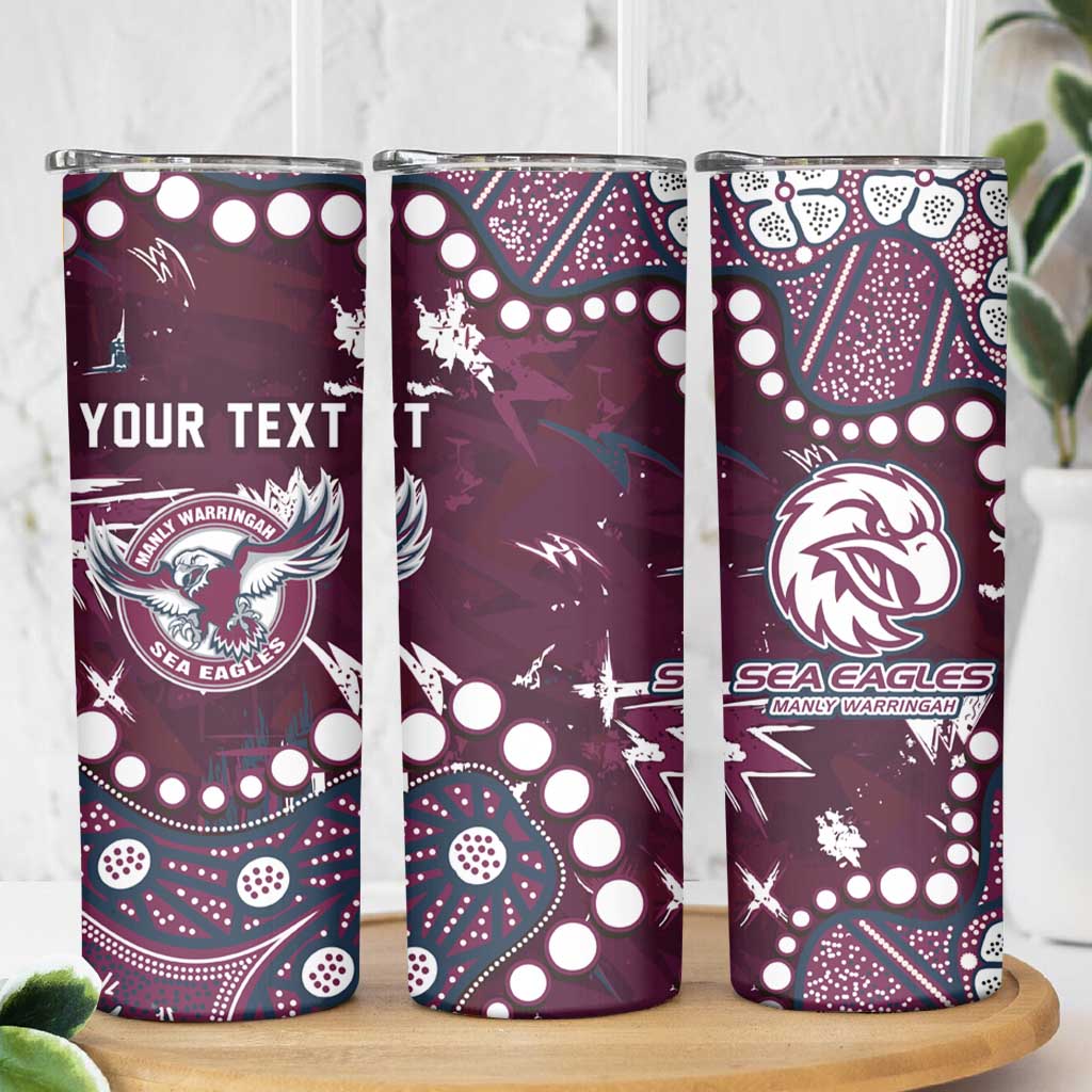 Personalized Manly Warringah Sea Eagles Skinny Tumbler Aboriginal Pattern with Graffiti Style Design