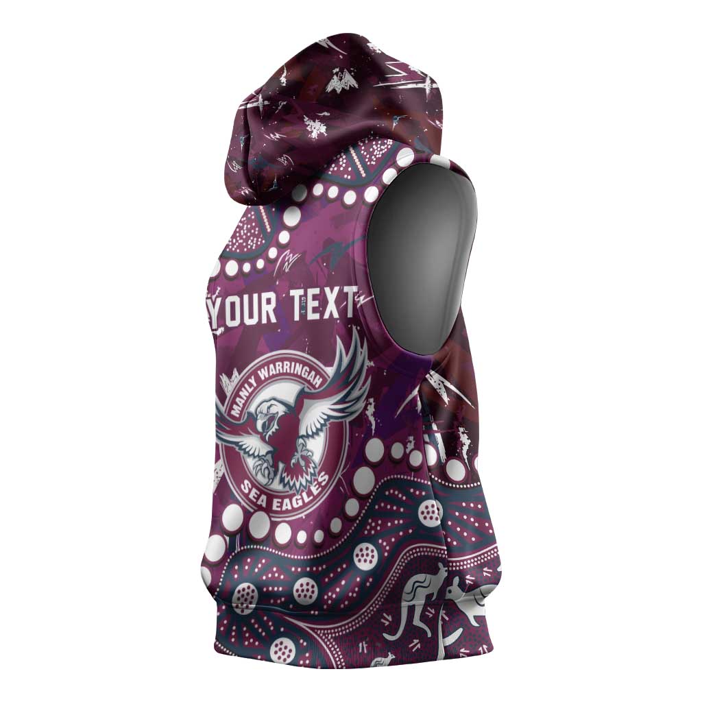 Personalized Manly Warringah Sea Eagles Sleeveless Hoodie Aboriginal Pattern with Graffiti Style Design