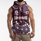 Personalized Manly Warringah Sea Eagles Sleeveless Hoodie Aboriginal Pattern with Graffiti Style Design
