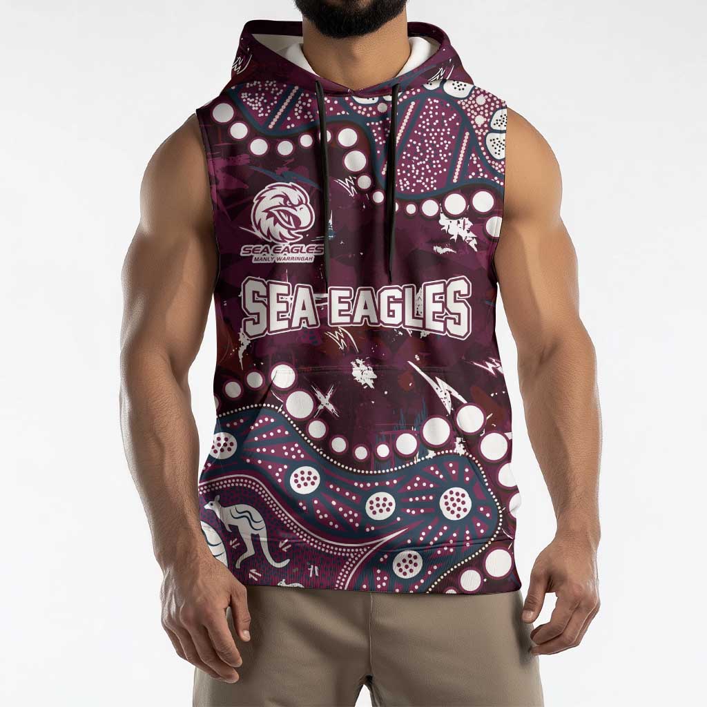 Personalized Manly Warringah Sea Eagles Sleeveless Hoodie Aboriginal Pattern with Graffiti Style Design